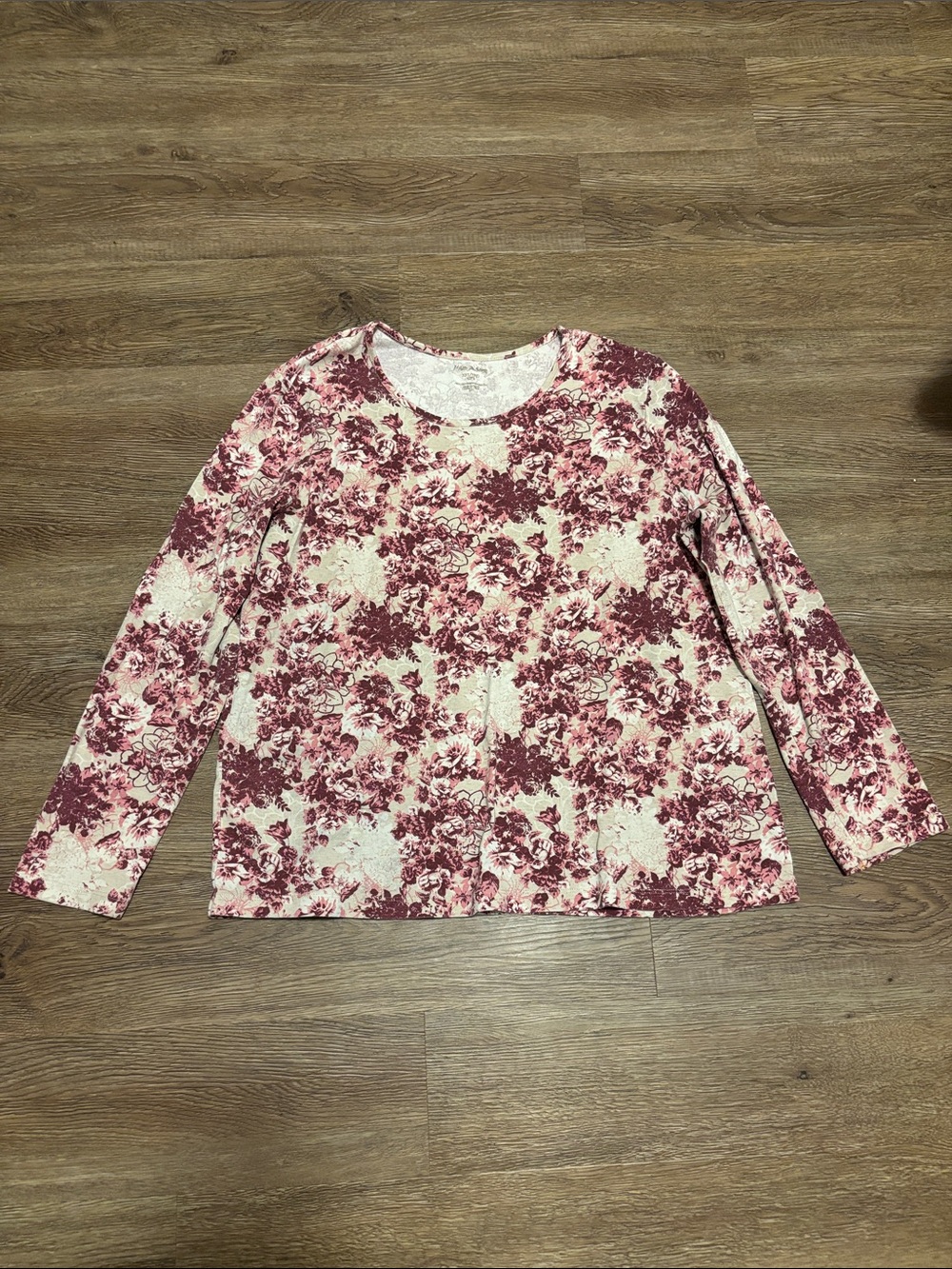 women’s cream and pink floral long sleeve